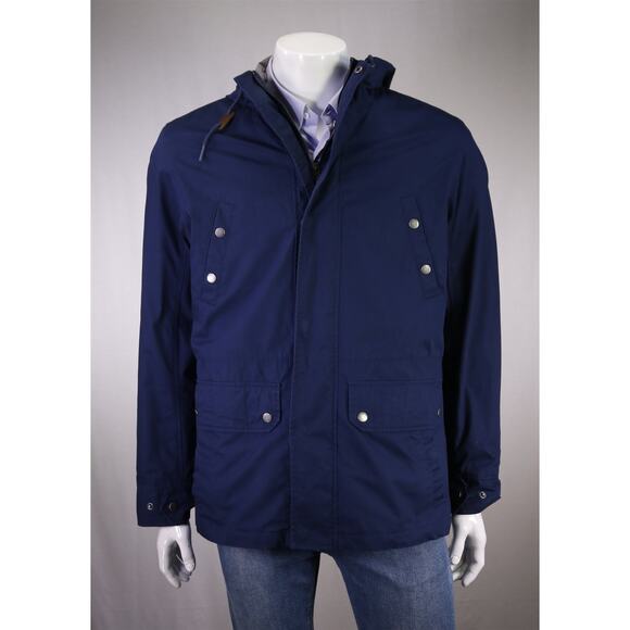 Brooks Brothers Blue Hooded Jacket Removable Quilted Down Puffer Jacket Mens L